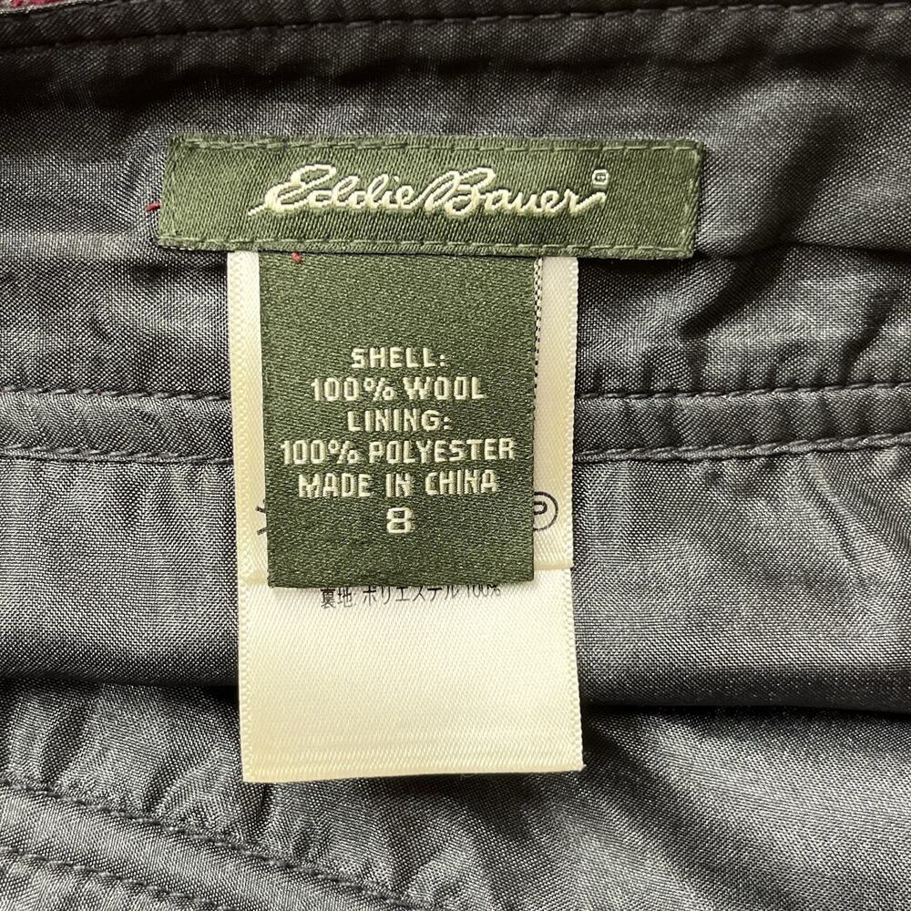 Eddie Bauer Plaid Wool Wrap Maxi Skirt Size 8 Maroon Fringe Academia Preppy - Picture 3 of 13